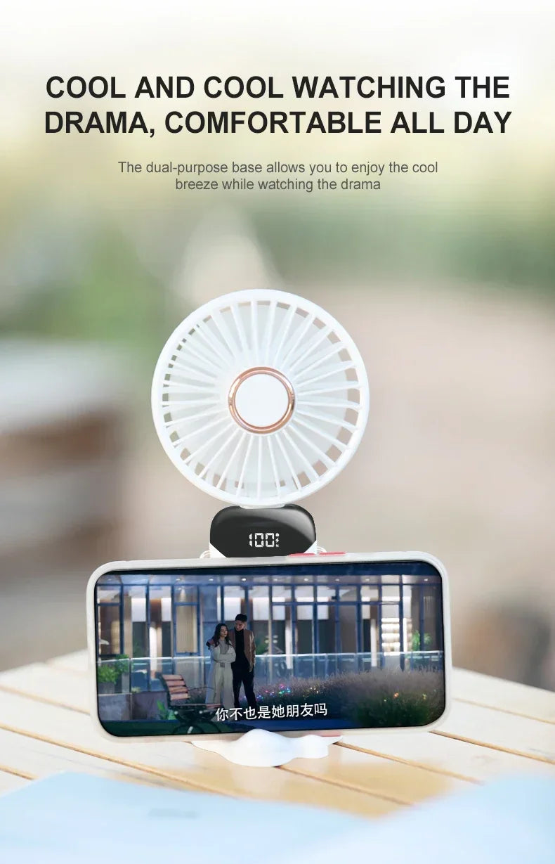 Handheld Mini Fan Foldable Portable Neck Hanging Fans 5 Speed USB Rechargeable Fan with Phone Stand and Display Screen 1800mAh Beauty World Shop