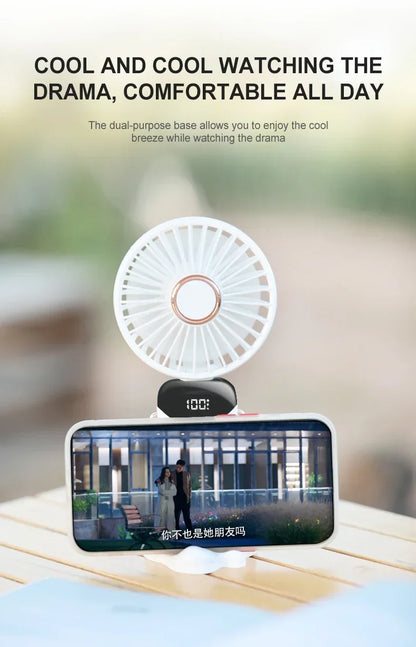 Handheld Mini Fan Foldable Portable Neck Hanging Fans 5 Speed USB Rechargeable Fan with Phone Stand and Display Screen 1800mAh Beauty World Shop