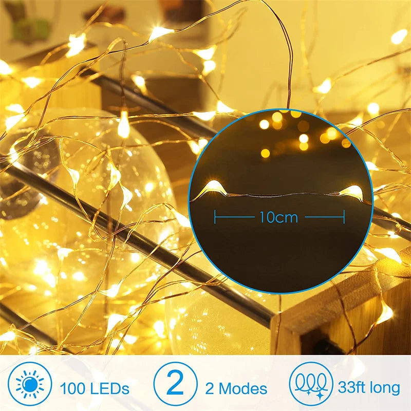 USB Led Fairy Lights Copper Wire String 20M 200LED Holiday Outdoor Lamp Garland For Christmas Tree Wedding Party Decoration Beauty World Shop