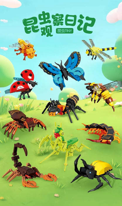 City Farm Vegetable Garden Cute Animals Insect Dragonfly Spider Mantis Centipede Grasshopper Honeybee Building Block Bricks Toy Beauty World Shop