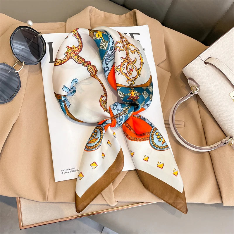 60Colors Luxury Scarf Women 70*70Cm Silk Feel Square Hair Wrapping Foulard Satin Shawl Big Size Head Bandana Hijab Handkerchief Beauty World Shop
