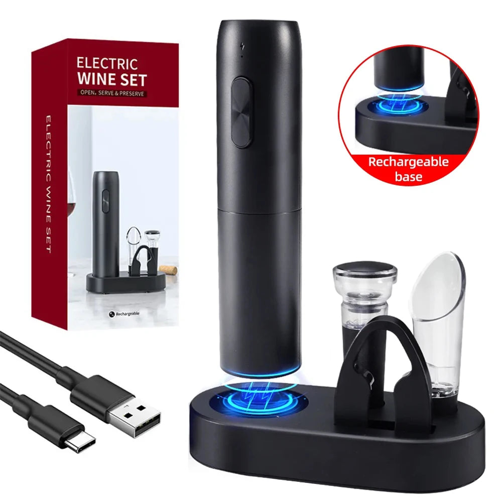 Electric Wine Bottle Opener Automatic Red Wine Corkscrew Rechargeable Wine Opener with Charging Base Tools Kitchen Accessories Beauty World Shop