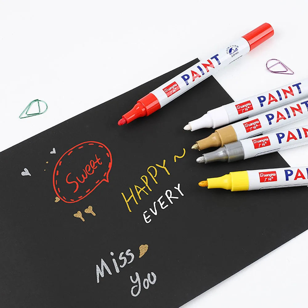 Car Paint Pen Waterproof Car Wheel Tire Oily Painting Mark Pen Auto Rubber Tyre Tread CD Metal Permanent Paint Marker Beauty World Shop