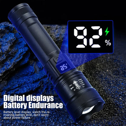 High Strong Power Led Flashlights 2000LM Tactical Torch with Display Light USB Charging Camping Fishing Emergency Zoom Lantern Beauty World Shop