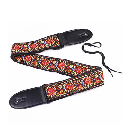 Embroidered Print Guitar Strap Vintage Ethnic Style Adjustable Strap for Folk Electric Guitar Bass Ukulele Guitar Accessories Beauty World Shop