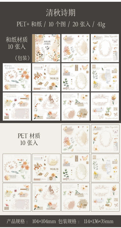 Yoofun 20pcs/lot PET + Washi Paper Aesthetic Flower Stickers Gift Card Journal Scrapbooking Diary Decoration Stationery Labels Beauty World Shop