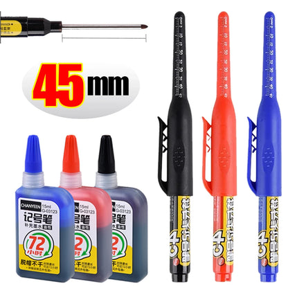 45mm Waterproof Deep Hole Marker Pens Long Nib Head Carpenter Pen Black/Blue/Red Ink for Multi-Purpose Woodworking Hand Tools Beauty World Shop