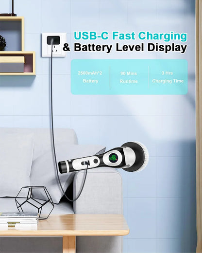HOMEFISH Multifunctional Electric Cleaning Brush Voice Rechargeable Smart Rotary Cleaning Brush Kitchen Cleaning Brush Beauty World Shop