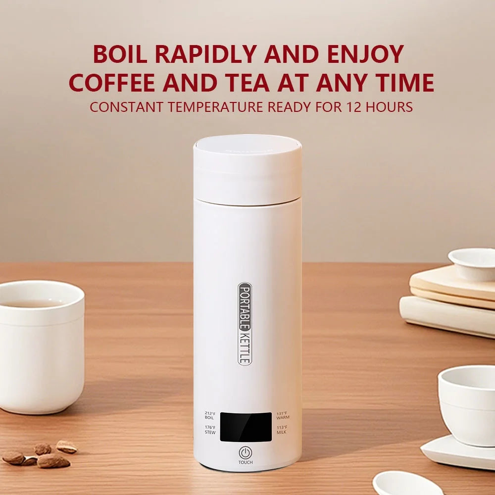 JFBONIN Electric Kettles Portable Tea Coffee Kettle Travel Boil Water Thermal Cup Anti-Scald Water Bottle English Menu Beauty World Shop