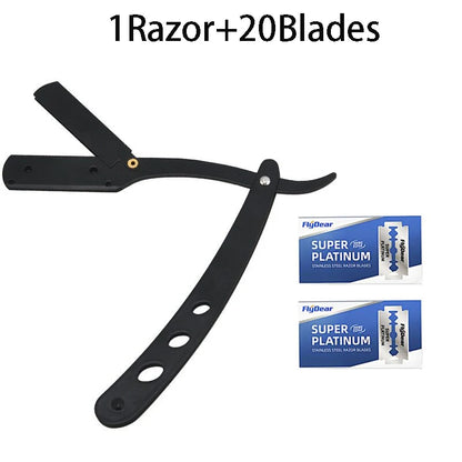 Men Shaving Barber Razor Black Classic Folding Shaving Knife Armpit Hair Pubic Hair Shaver Stainless Steel Straight Razor Holder Beauty World Shop