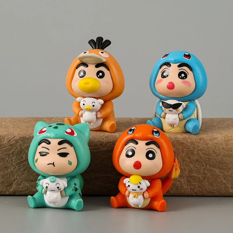 6pcs/set Crayon Shin-chan COS Pokemon Psyduck Pikachu Eevee Charmander Bulbasaur Squirtle Anime Figure Cute Doll Model Toys Beauty World Shop