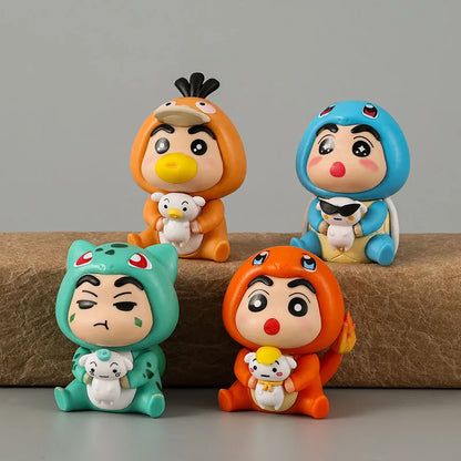 6pcs/set Crayon Shin-chan COS Pokemon Psyduck Pikachu Eevee Charmander Bulbasaur Squirtle Anime Figure Cute Doll Model Toys Beauty World Shop