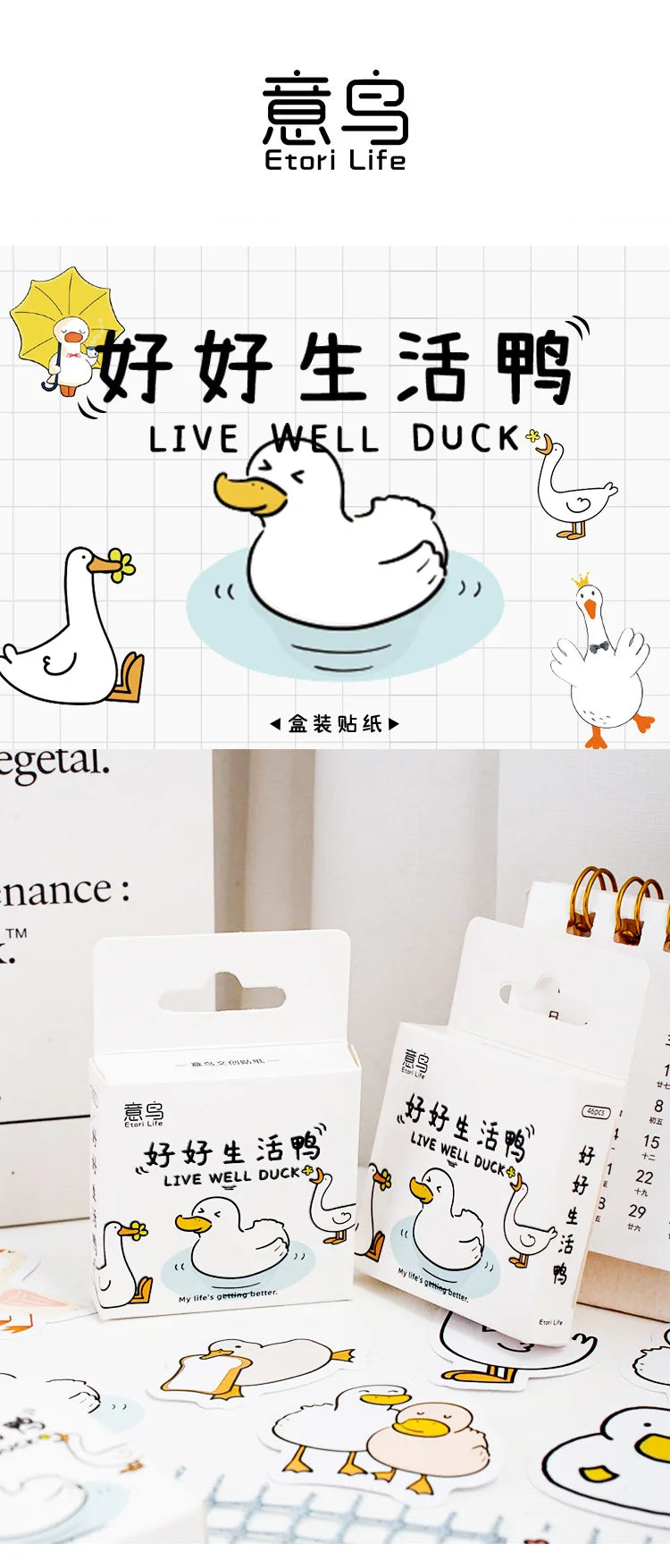 Etori Life46pcs/pack Good Life Duck Album decorative stickers Self-adhesive stickers for DIY student stationery notebook diary Beauty World Shop