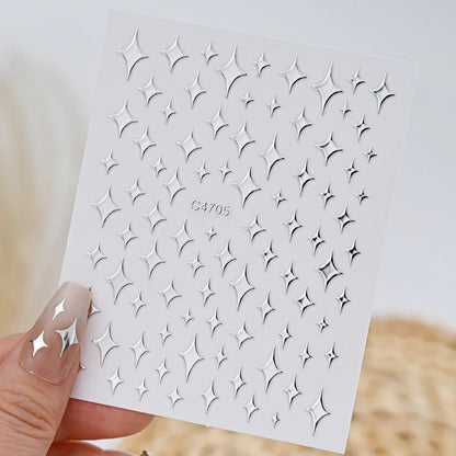 6 Sheets Metal Silver Nail Stickers Metallic 3D Star Nail Art Stickers Decals Self-Adhesive Nail Art Stickers Metal Chain Heart Beauty World Shop