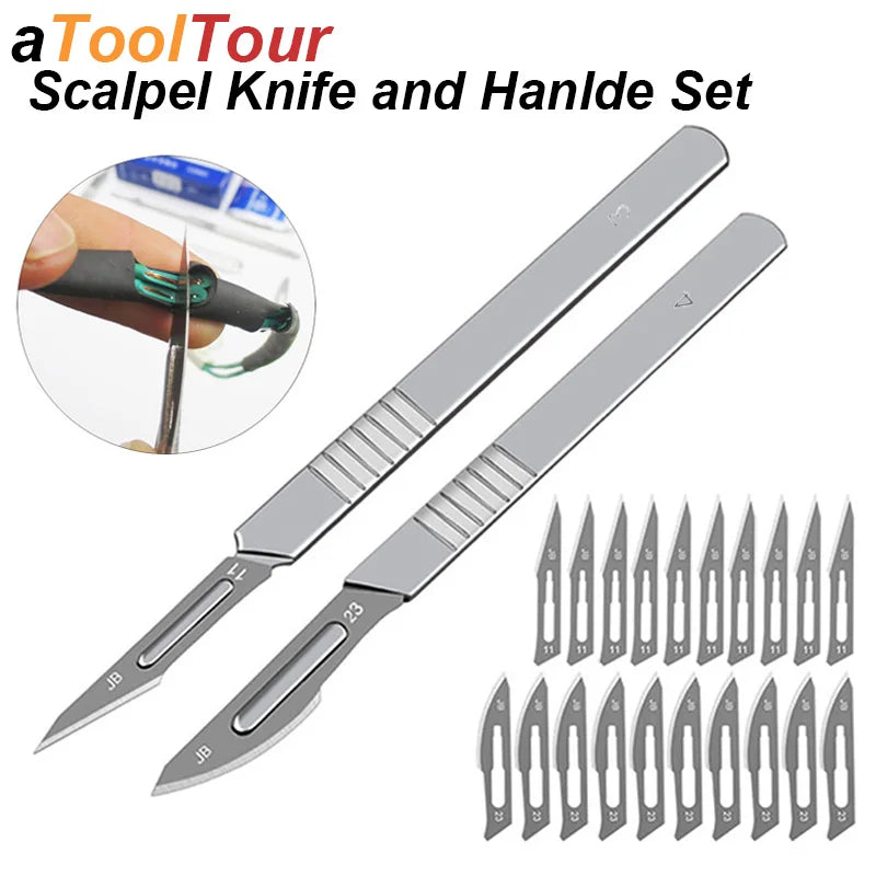 11 23 Scalpel Blade Set Metal Handle Stationery Steel Precision Craft Knife Cutter Wood Carve Stencil Box Open DIY Surgical Tool Beauty World Shop