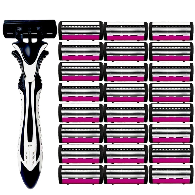 6-layer classic razor, razor set, stainless steel blade, manual safety razor, reusable blade, silicone anti-skid layer Beauty World Shop