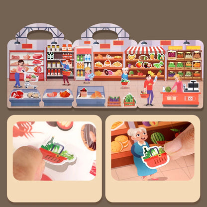 1 Book Jelly Sticker Book Quiet Book DIY Fun for Children's Scene Stickers Repeatedly Paste Puzzle Sticker Book Beauty World Shop