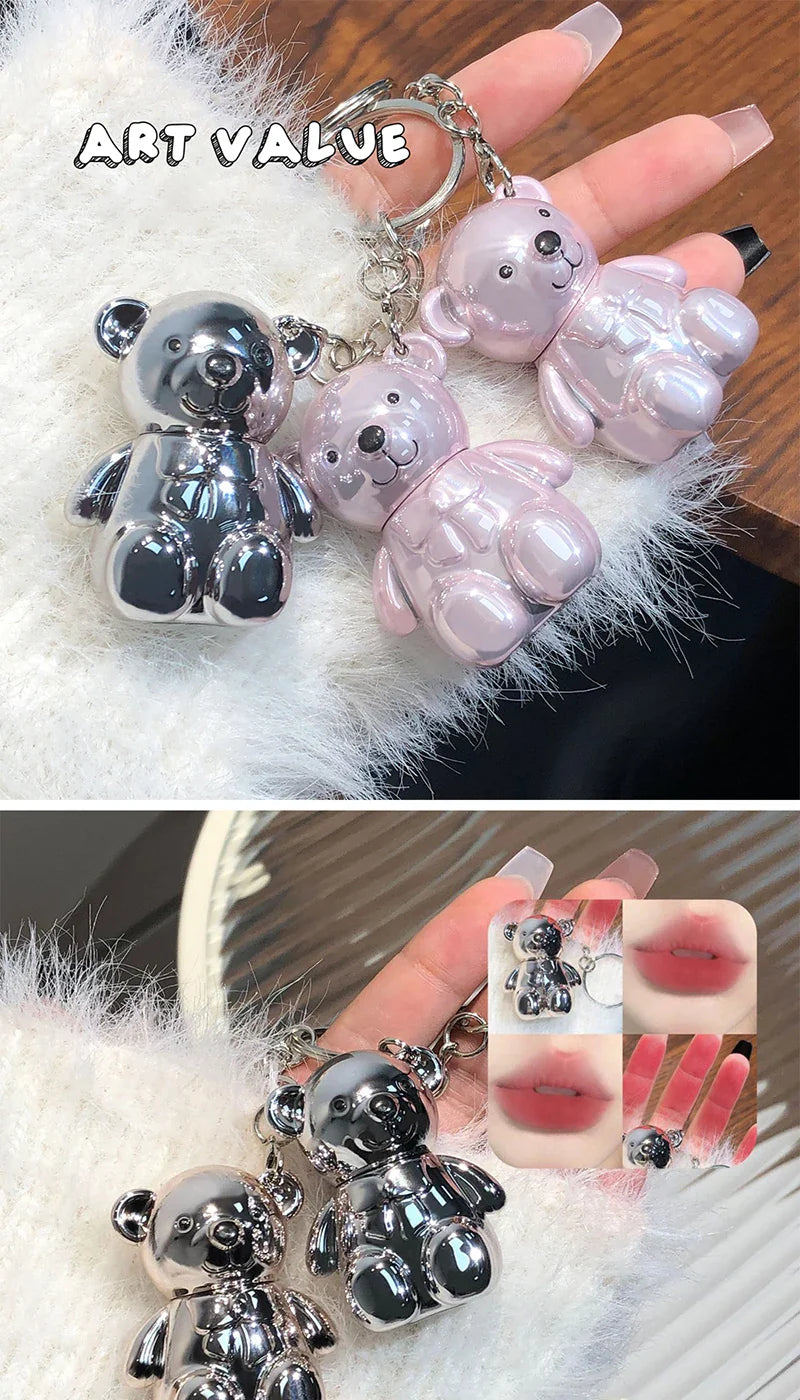 ART VALUE Bear Doudoun Velour Lip Clay matte Mist Face with White grey pink keychain lip glaze Beauty Trend Shop