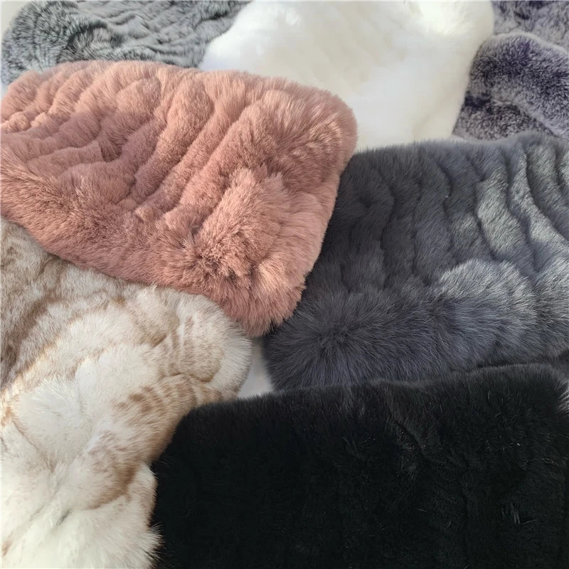Women Handmade Stretch 100% Real Rabbit Fur Scarf Knit Genuine Rex Rabbit Fur Headbands Girls Natural Rabbit Fur Ring Scarves Beauty World Shop