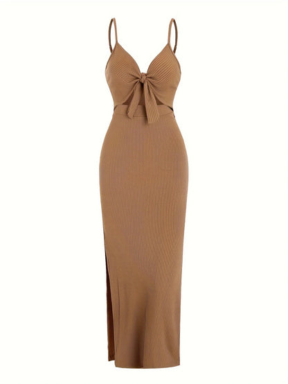Europe and America knit simple sleeveless suspender dress in spring and summer, leaking back and sexy long skirt with neck. Beauty World Shop