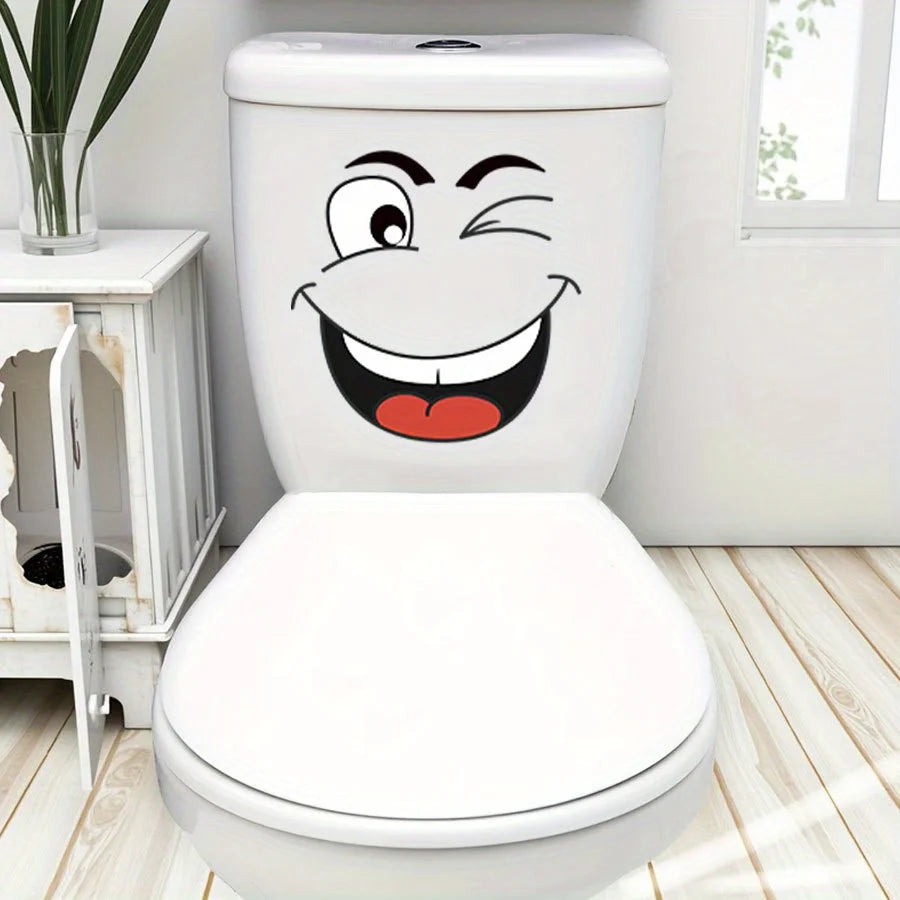 4 sheets/Set Cartoon Face Stickers,Self-Adhesive, Plastic Surface Compatible,Home Decoration Suitable for Trash Can, oilet Decor Beauty World Shop