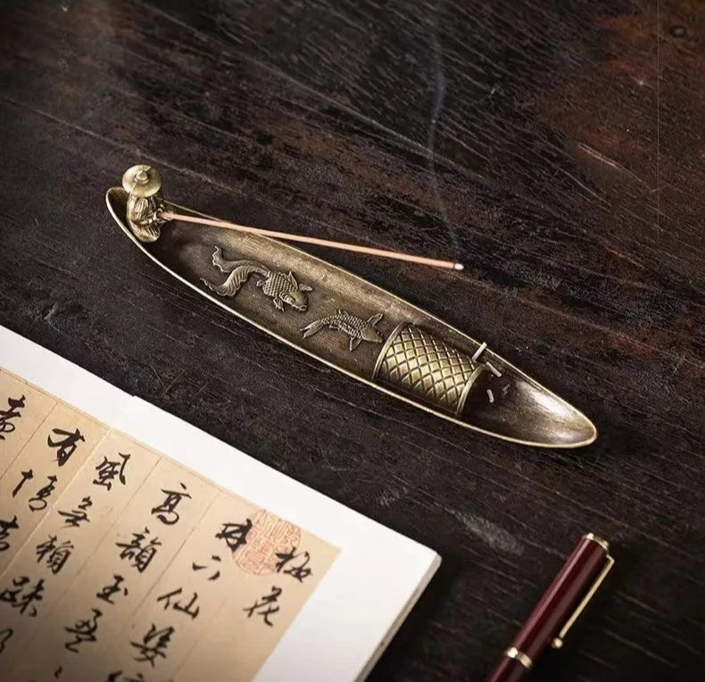 Creative Incense Holder Aromatherapy Ornament Incense Holder Boat Old Men Fishing Japanese Style Incense Stick Burner Home Decor Beauty World Shop