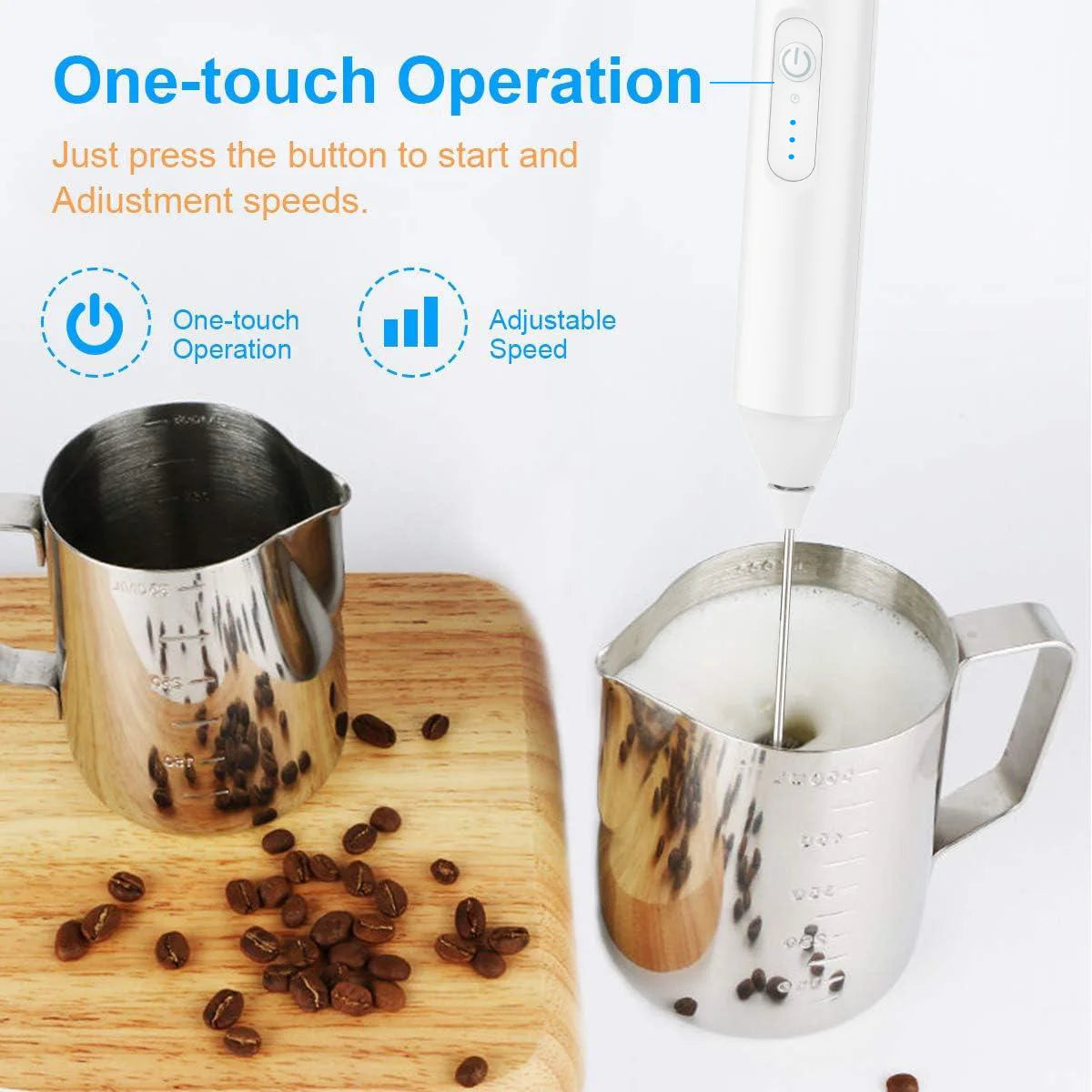 MINI Milk Frother USB Rechargeable 3 Speeds Foam Maker Coffee Whisk Mixer Electric Handle Blender Egg Beater Beauty World Shop