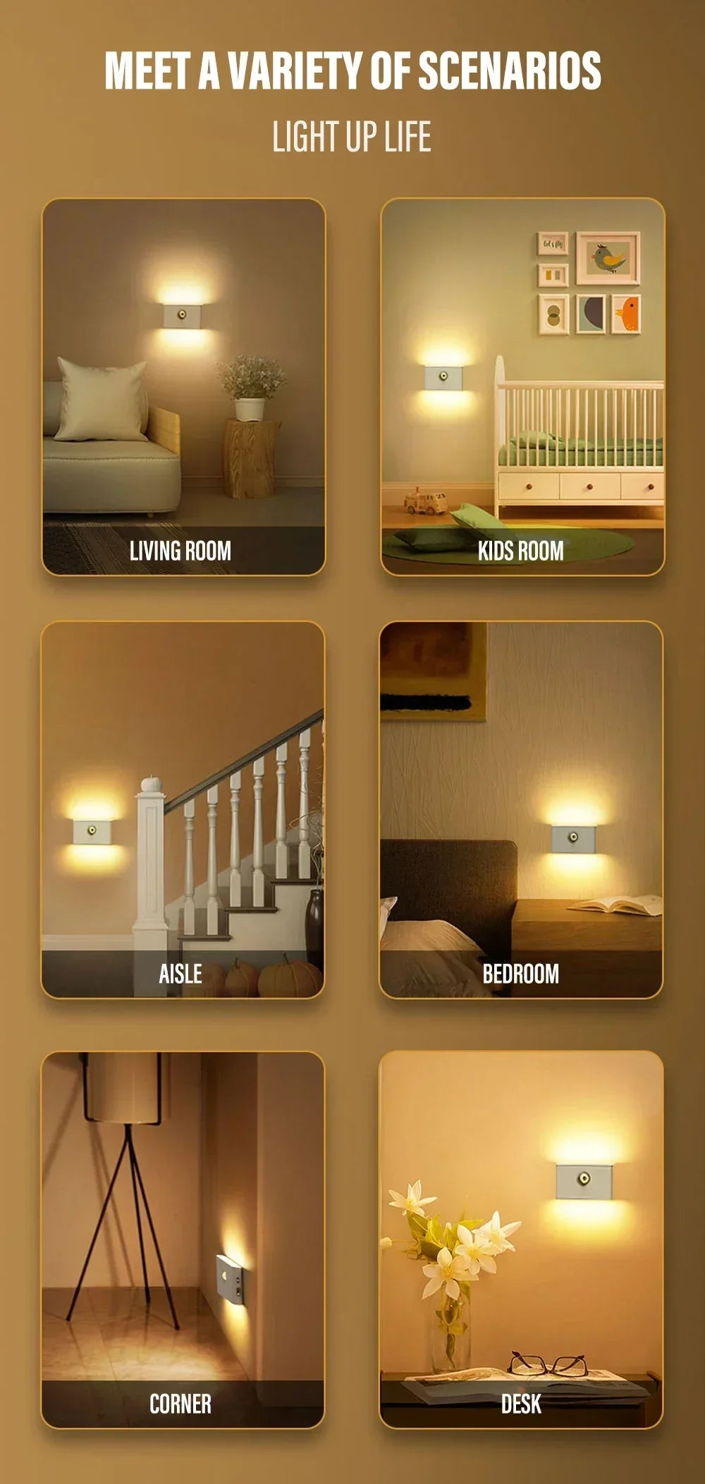 Mini LED Intelligent Sensor Night Light Wireless USB Rechargeable Motion Sensor Wall Light for Bedroom Corridor Cabinet Lighting Beauty World Shop
