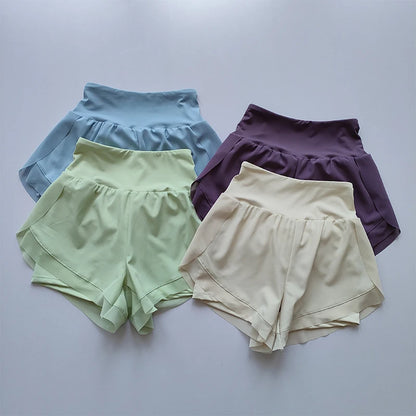 Summer Women's High-Waisted Sports Shorts Mesh Breathable Double-Layer Quick-Dry Gym Fitness Running Cycling Yoga Shorts