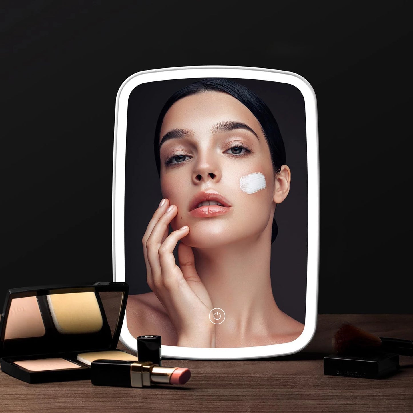 LED Makeup Mirror with Stand Desktop Folding Compact Square Travel Cosmetic Portable Lighted Vanity Mirror Touch Screen Tabletop Beauty World Shop