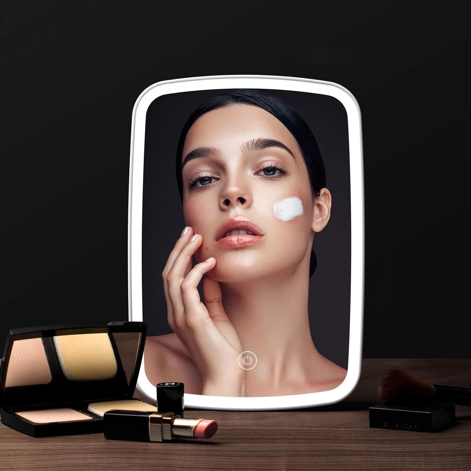 LED Makeup Mirror with Stand Desktop Folding Compact Square Travel Cosmetic Portable Lighted Vanity Mirror Touch Screen Tabletop Beauty World Shop