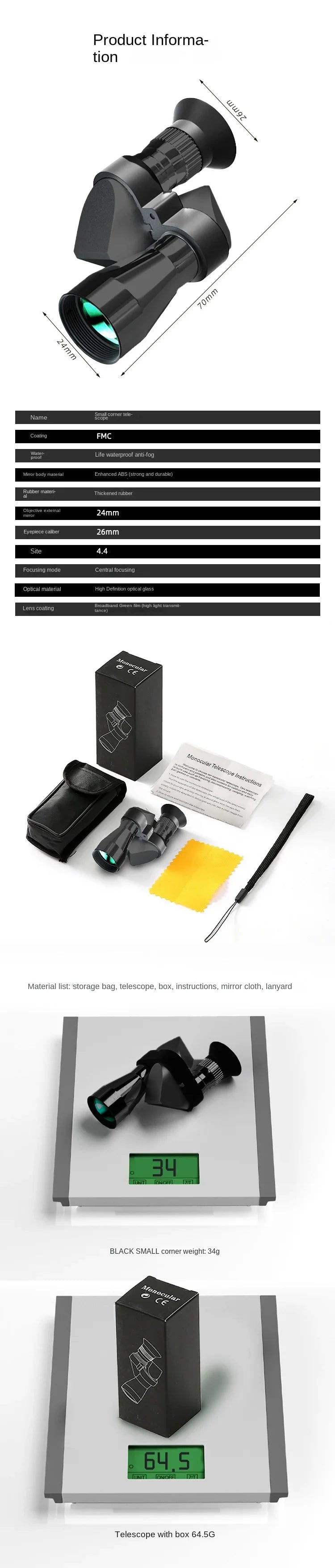 Portable high-definition monocular telescope with high magnification zoom, hunting, camping, mountaineering, outdoor fishing Beauty World Shop
