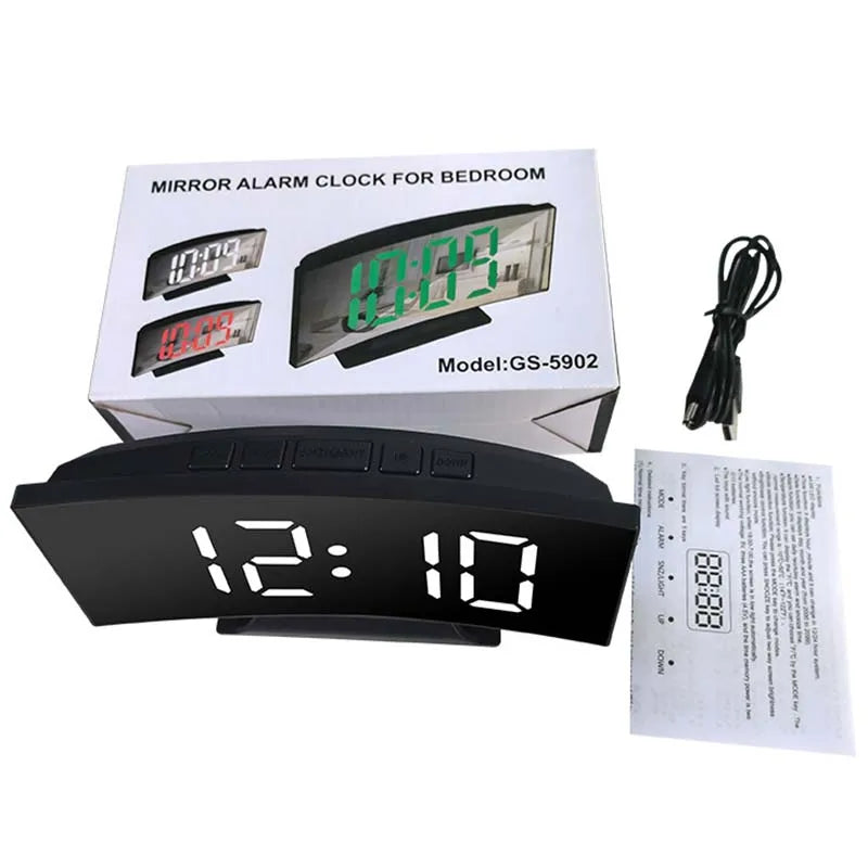 Electronic Alarm Clock Noiseless Design Digital LED Large Display Mirror Electronic Clock Digital Alarm Clock LED Mirror Clocks Beauty World Shop