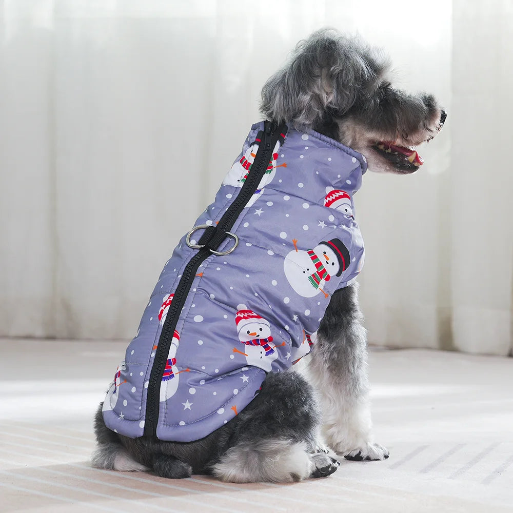New Year Pet Coat For Christmas Deer Print Dog Jacket With D-ring Waterproof Pets Costume For Small Medium Dogs Bulldog Clothes