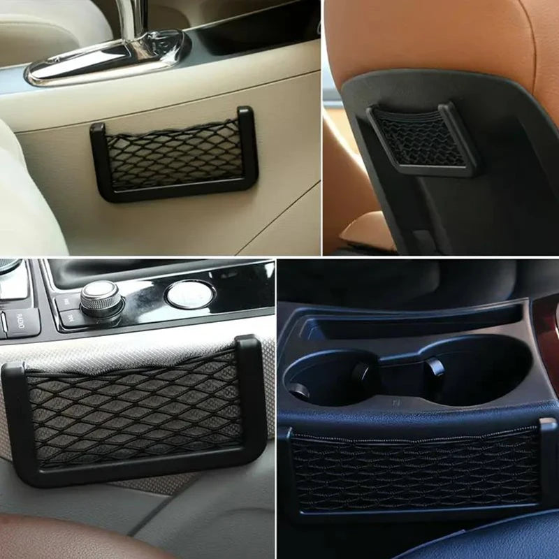 Car Storage Bag Nets Adhesive Auto Seat Organizer Door Side Net Pocket Multifunction 15-20cm Resilient Car Styling Storage Nets Beauty World Shop