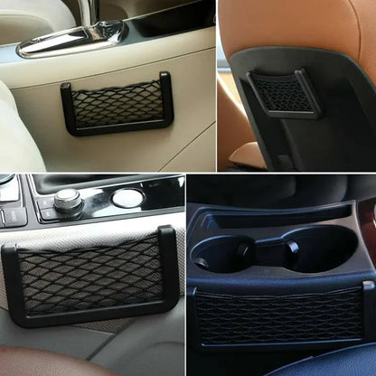 Car Storage Bag Nets Adhesive Auto Seat Organizer Door Side Net Pocket Multifunction 15-20cm Resilient Car Styling Storage Nets Beauty World Shop