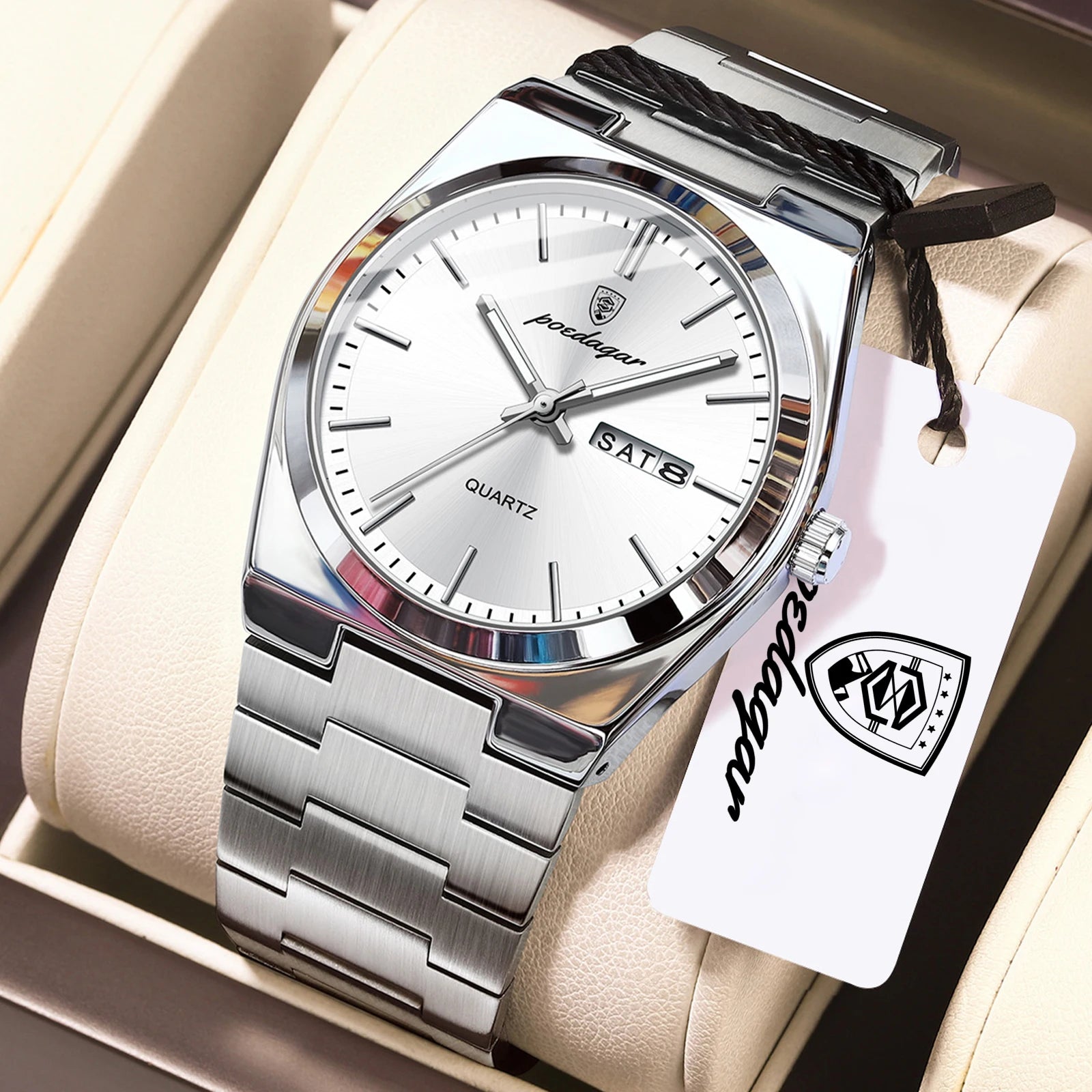 POEDAGAR Exquisite Business Men Watch Stainless Steel Waterproof Luminous Man Wristwatch Date Week Classic Men's Quartz Watches Beauty World Shop