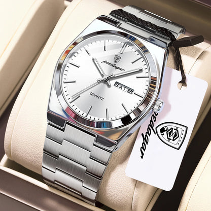 POEDAGAR Exquisite Business Men Watch Stainless Steel Waterproof Luminous Man Wristwatch Date Week Classic Men's Quartz Watches Beauty World Shop