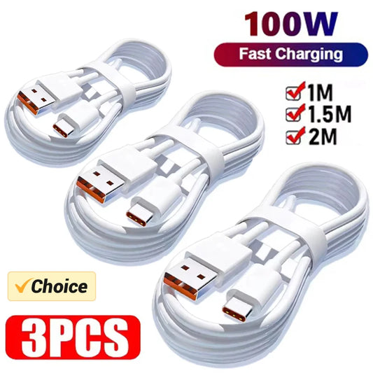 3PCS 100W 6A Super Fast Charger Cable Fast USB Type C Charging Data Cord Quick Charger Cabletype c charger fast charging Beauty World Shop