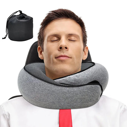 Travel Neck Pillow Memory Foam U-shaped Pillow Snail Style Travel Neck Support Portable Adjustable Soft Noon Break Sleep Pillows Beauty World Shop
