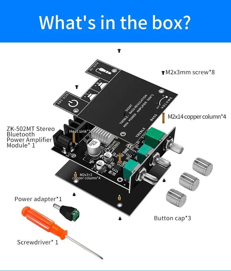 Bluetooth 5.0 Subwoofer Amplifier Board 2.0 Channel High Power Audio Digital HIFI Stereo Amplifier Board 2X50W Bass AMP ZK-502MT Beauty World Shop