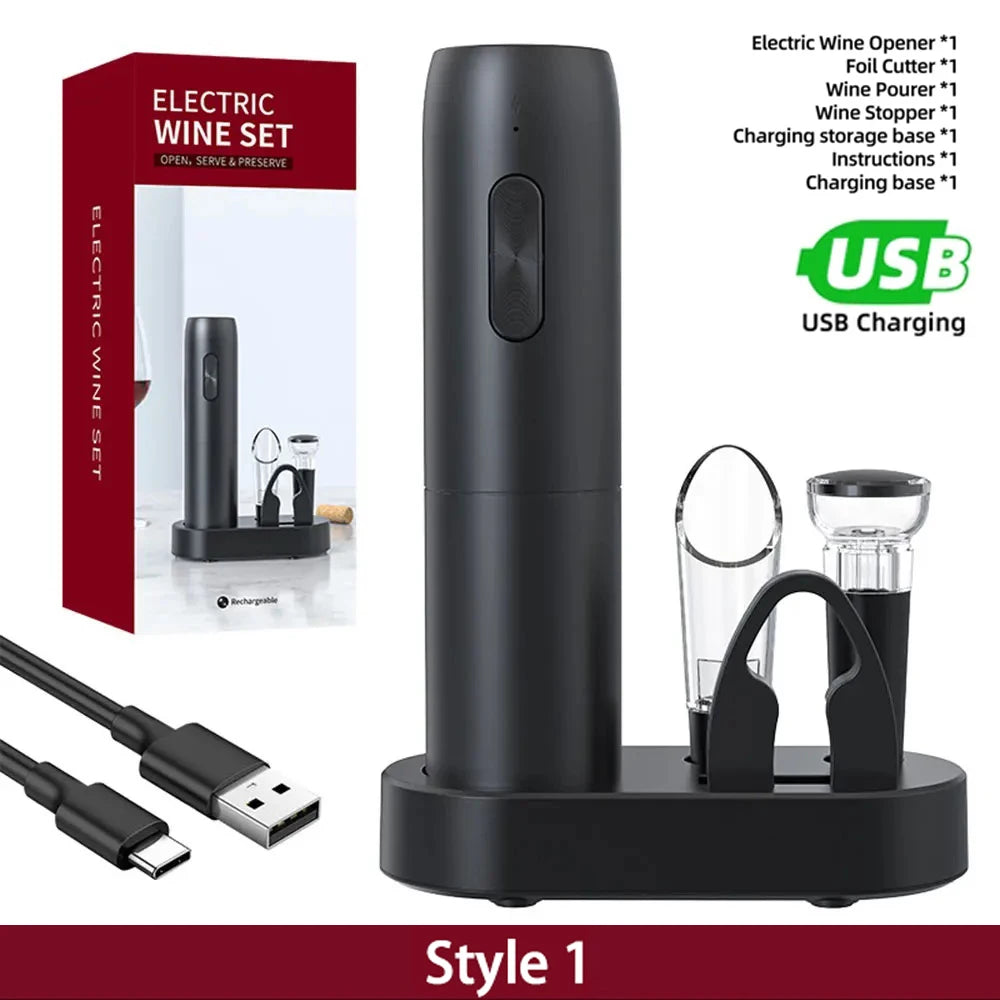 Electric Wine Bottle Opener Automatic Red Wine Corkscrew Rechargeable Wine Opener with Charging Base Tools Kitchen Accessories Beauty World Shop