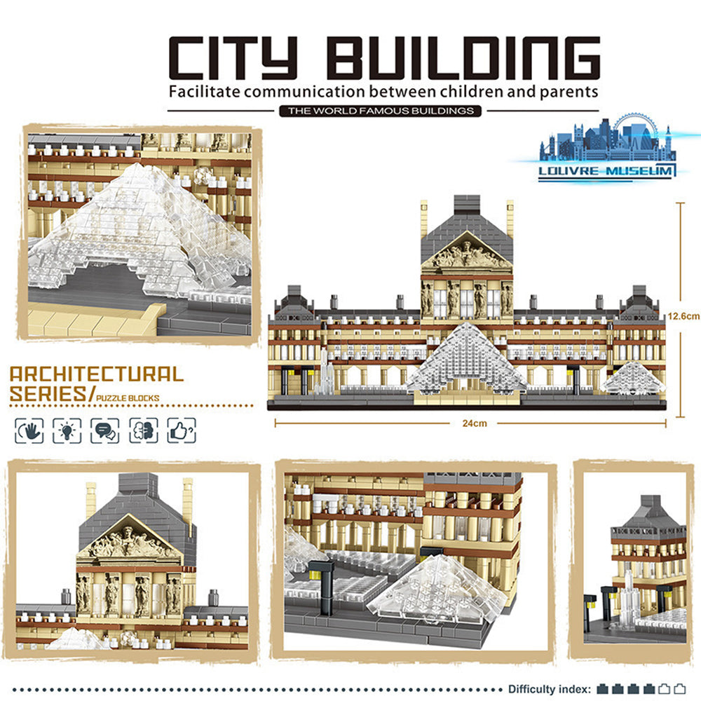 Knew Built Louvre Micro Mini Building Blocks for Adult, Architecture Toys Set, Construction, Arc Triomphe Eiffel Assembly Bricks Beauty World Shop