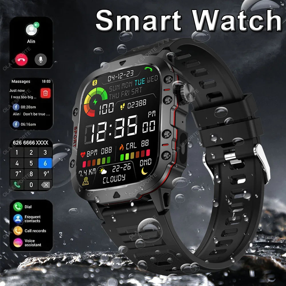 New Military GPS Smart Watch Men Flashlight Compass Waterproof Outdoor Sports Tracker Bluetooth Calls Smartwatch For Android IOS
