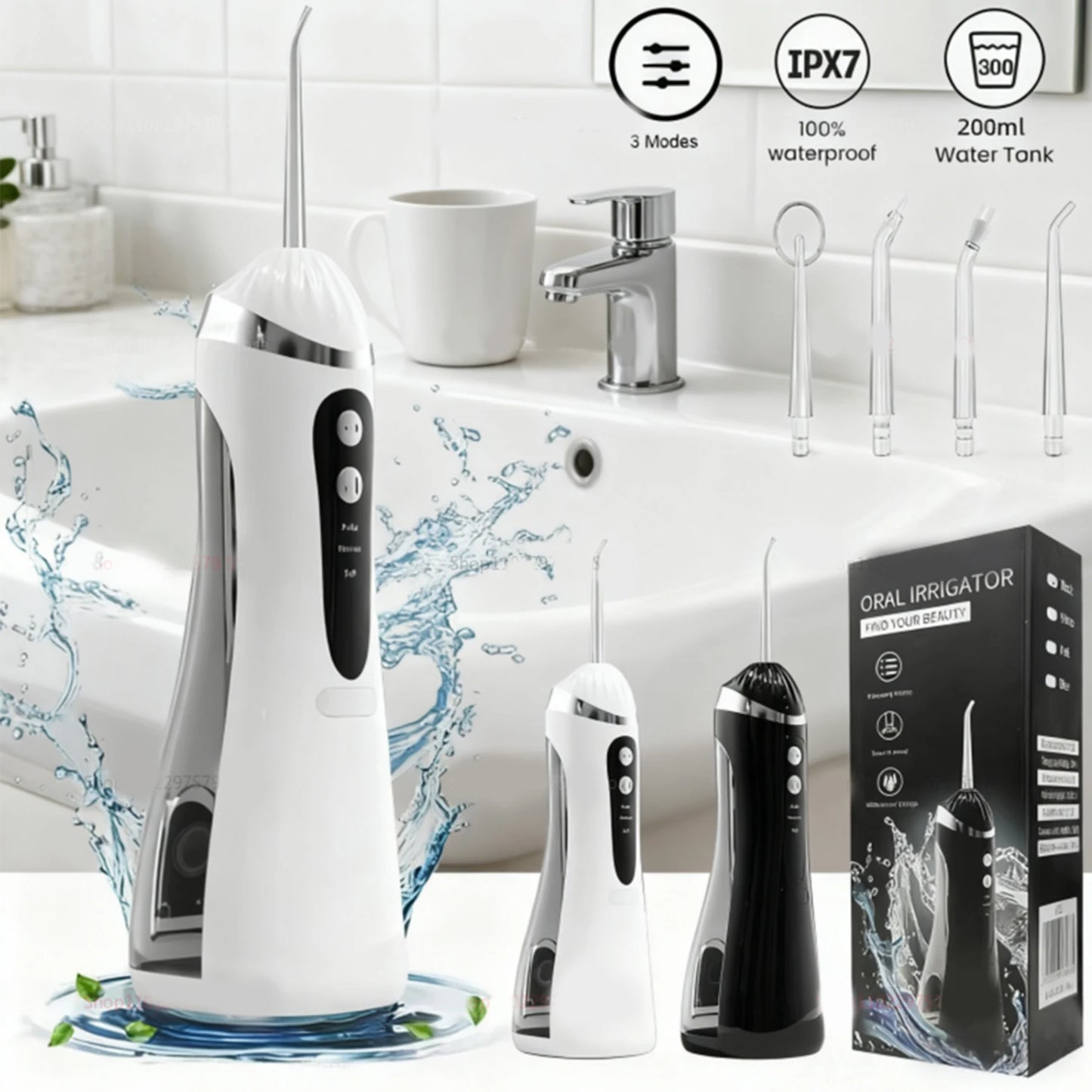 Portable Oral Irrigator 200ML Water Flosser Teeth Whitening 3 Modes Rechargeable Waterproof IP65 Dental Care Jet Floss Beauty World Shop