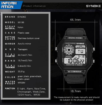 Synoke Outdoor Military Digital Watch For Men Fashion Retro Nylon Canvas Strap Sports Waterproof Watch Multifunctional Luminous Beauty World Shop