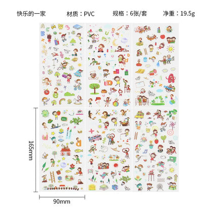 6Pieces/Set Transparent Pvc Waterproof Cartoon Sticker DIY Hand Account Decorative Stickers Kawaii Phone Cup Stickers Beauty World Shop
