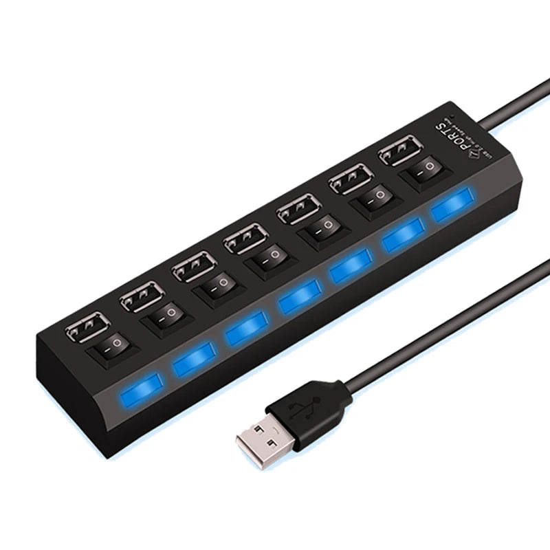 High Speed 4/7 Ports USB HUB 2.0 Adapter Expander Multi USB Splitter Multiple Extender with LED Lamp Switch for PC Laptop Beauty World Shop