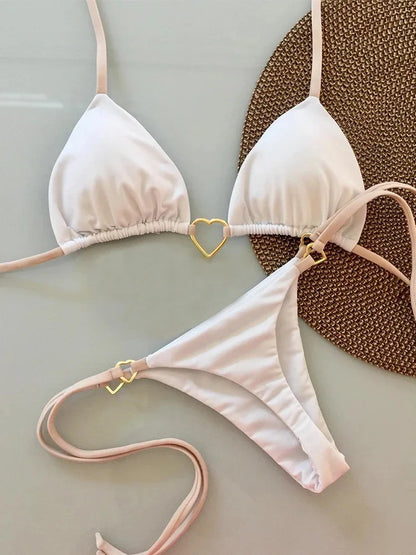 New Solid Color White Bikini Women suit Low Waist Lace-up Fashionable Swimsuit Two-piece Set Beauty World Shop