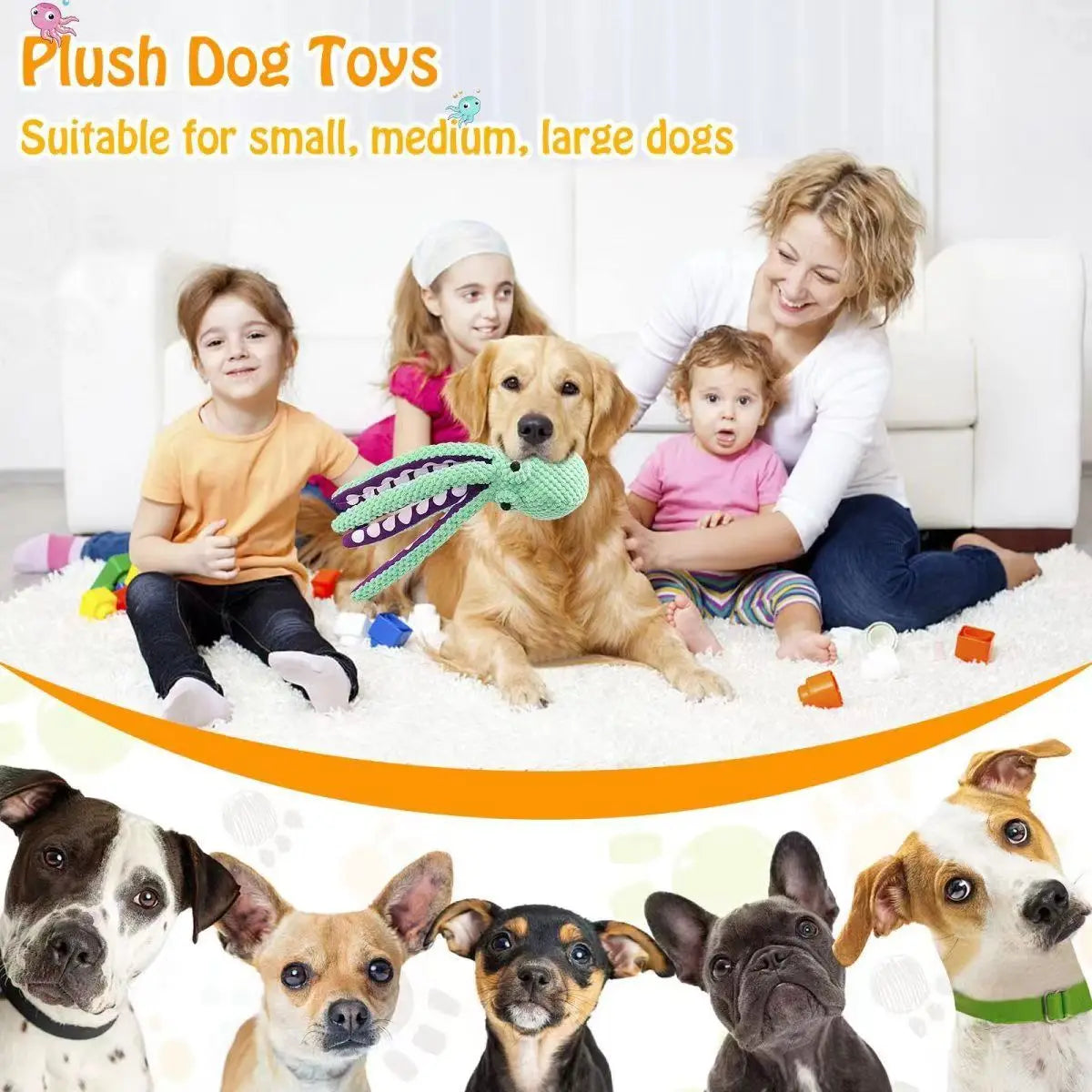 Dog pet plush octopus toy interactive sound anti-demolition home large and small dog boredom companion toy Beauty World Shop